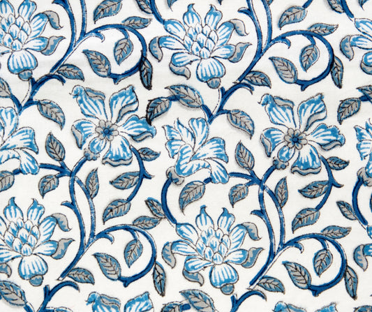 Set di 2 federe copricuscino in cotone stampate a mano con disegno floreale blu 40x40CM