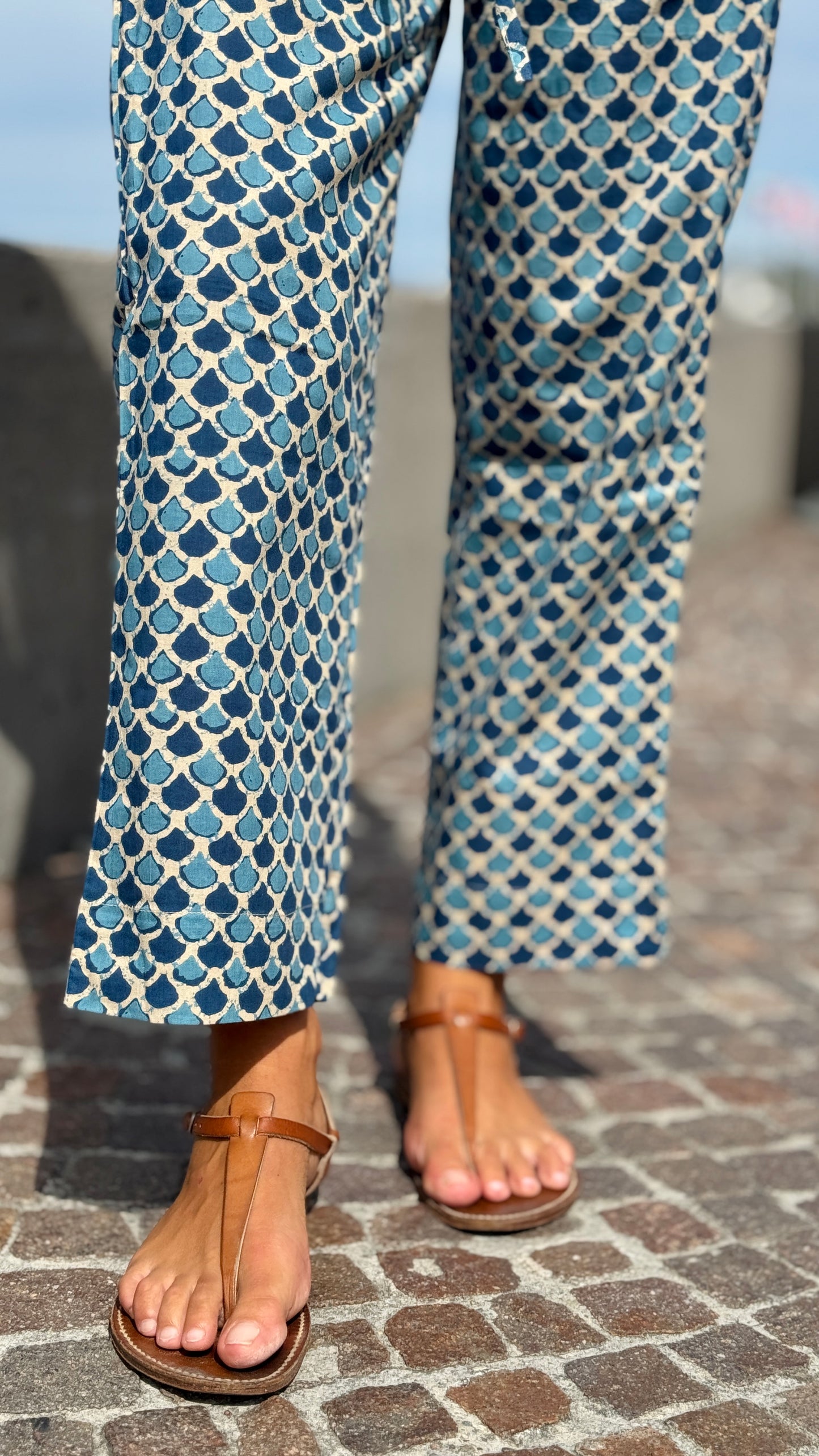 Indigo Blue and White Indian Cotton Cigarette Pants – Minimalist Handcrafted Block Print
