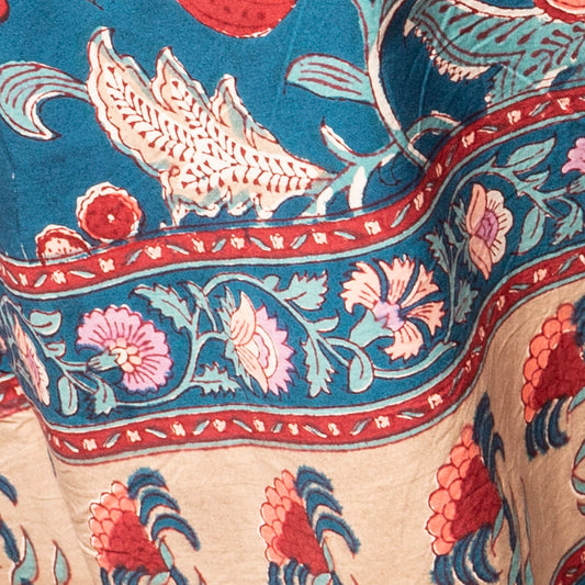 Tovaglia di cotone con stampa block print disegno floreale 150x225 cm