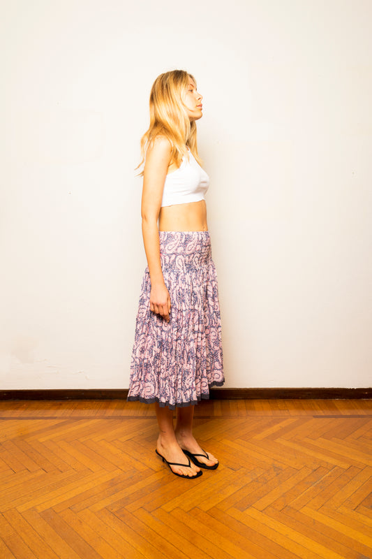 Gonna di cotone stampata a mano con elastico smoke effect - 23MA034