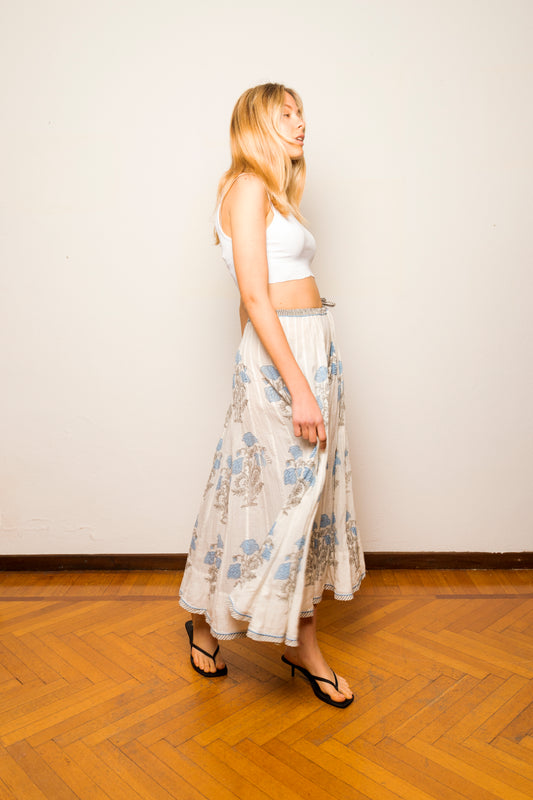 Gonna in cotone indiano stampata a mano da esperti artigiani - 23MA035