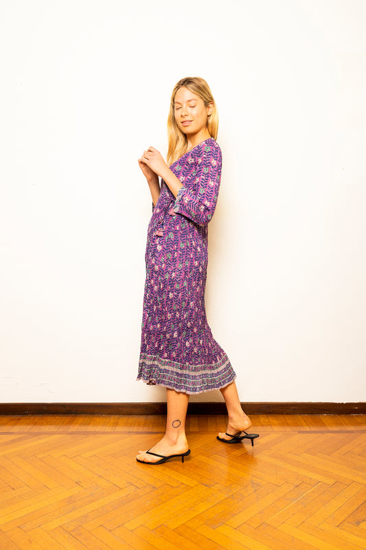 Abito lungo in cotone estivo da donna modello a portafoglio - 23MA017