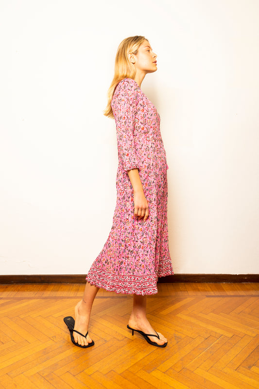 Abito indiano da donna estivo lungo di cotone modello a portafoglio - 23MA018