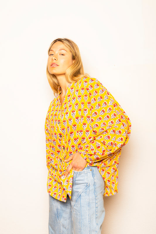 Camicia da donna di cotone indiano stampata a mano - 23MA026