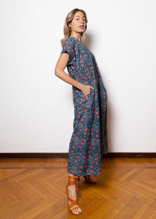 Abito Lungo Di Cotone Con Stampa Floreale