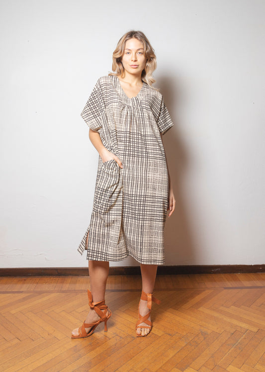 Caftano in cotone leggero e stampa geometrica - HANIMA013