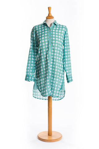 Camicia lunga da donna in cotone a maniche lunghe con stampa check design - SANGU