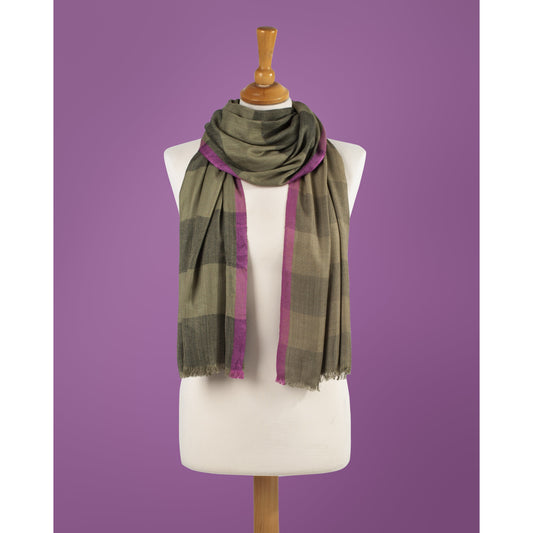 Sciarpa Stola Unisex a Righe Verde Militare e Bordo Rosa