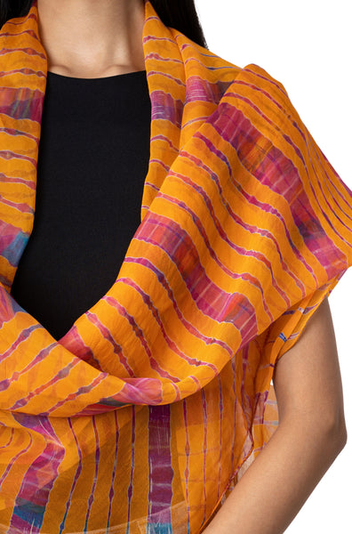 Square scarf in silk chiffon with manual yellow dyeing