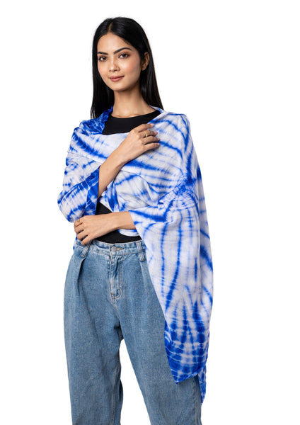 Blue Tie&amp;Dye Wool and Silk Shawl: A Masterpiece of Artisan Elegance