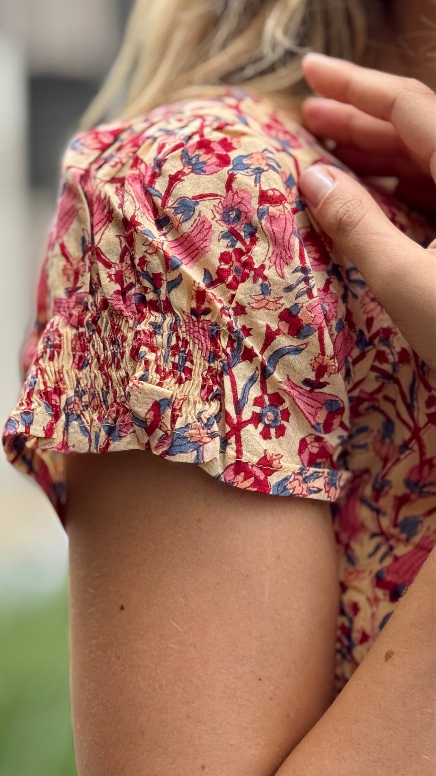 Camicia Blusa in Cotone Indiano Block Print – Fantasia Floreale, Maniche Corte