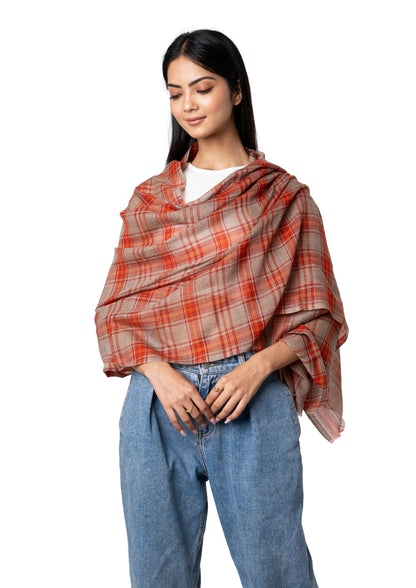 Elegant Madras Check Tartan design scarf with red orange colours