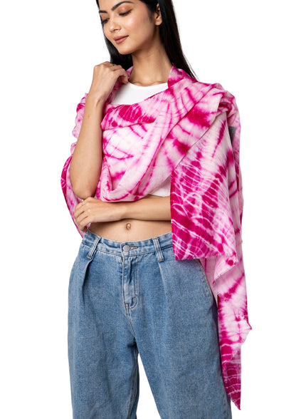 Pink Tie&amp;Dye Wool and Silk Shawl: A Masterpiece of Artisan Elegance
