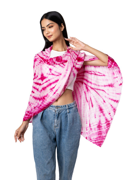 Tie&Dye Wool and Silk Shawl in Pink