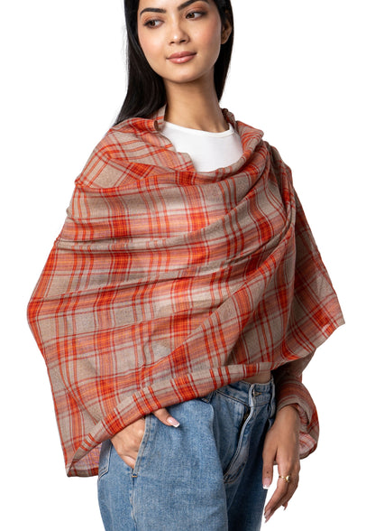 Elegant Madras Check Tartan design scarf with red orange colours