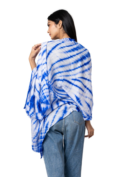 Blue Tie&amp;Dye Wool and Silk Shawl: A Masterpiece of Artisan Elegance