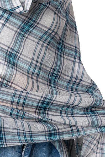 Elegant Madras Check Tartan design scarf with light blue colors