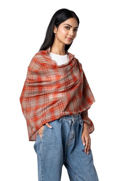 Elegant Madras Check Tartan design scarf with red orange colours