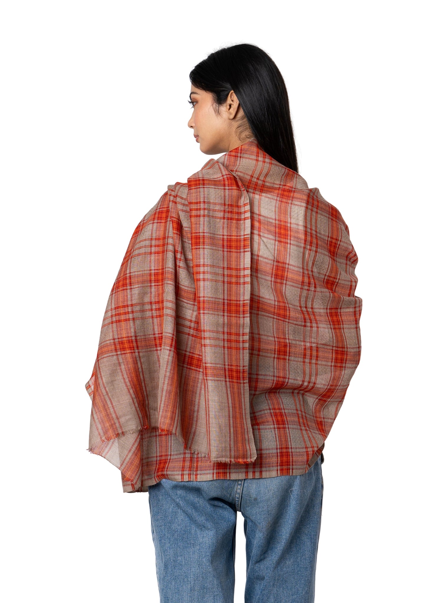 Elegant Madras Check Tartan design scarf with red orange colours