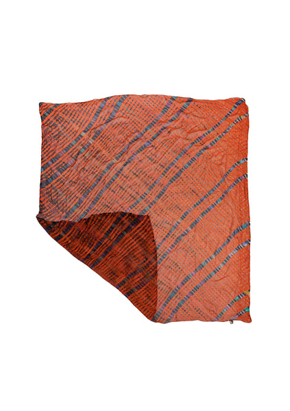 Square scarf in orange silk chiffon with manual dyeing