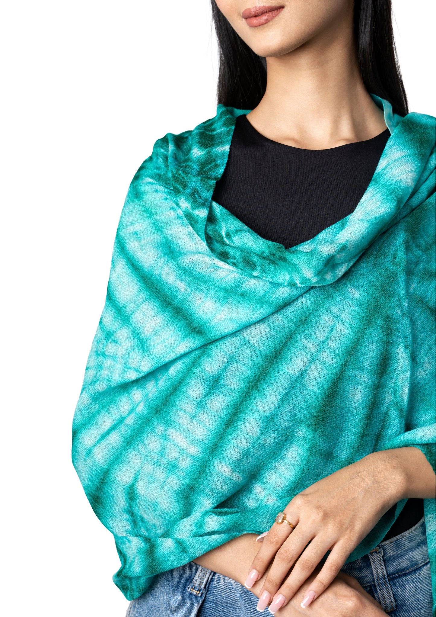 Green Tie&amp;Dye Wool and Silk Shawl: A Masterpiece of Artisan Elegance