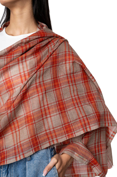 Elegant Madras Check Tartan design scarf with red orange colours