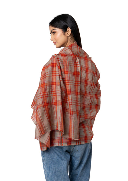Elegant Madras Check Tartan design scarf with red orange colours