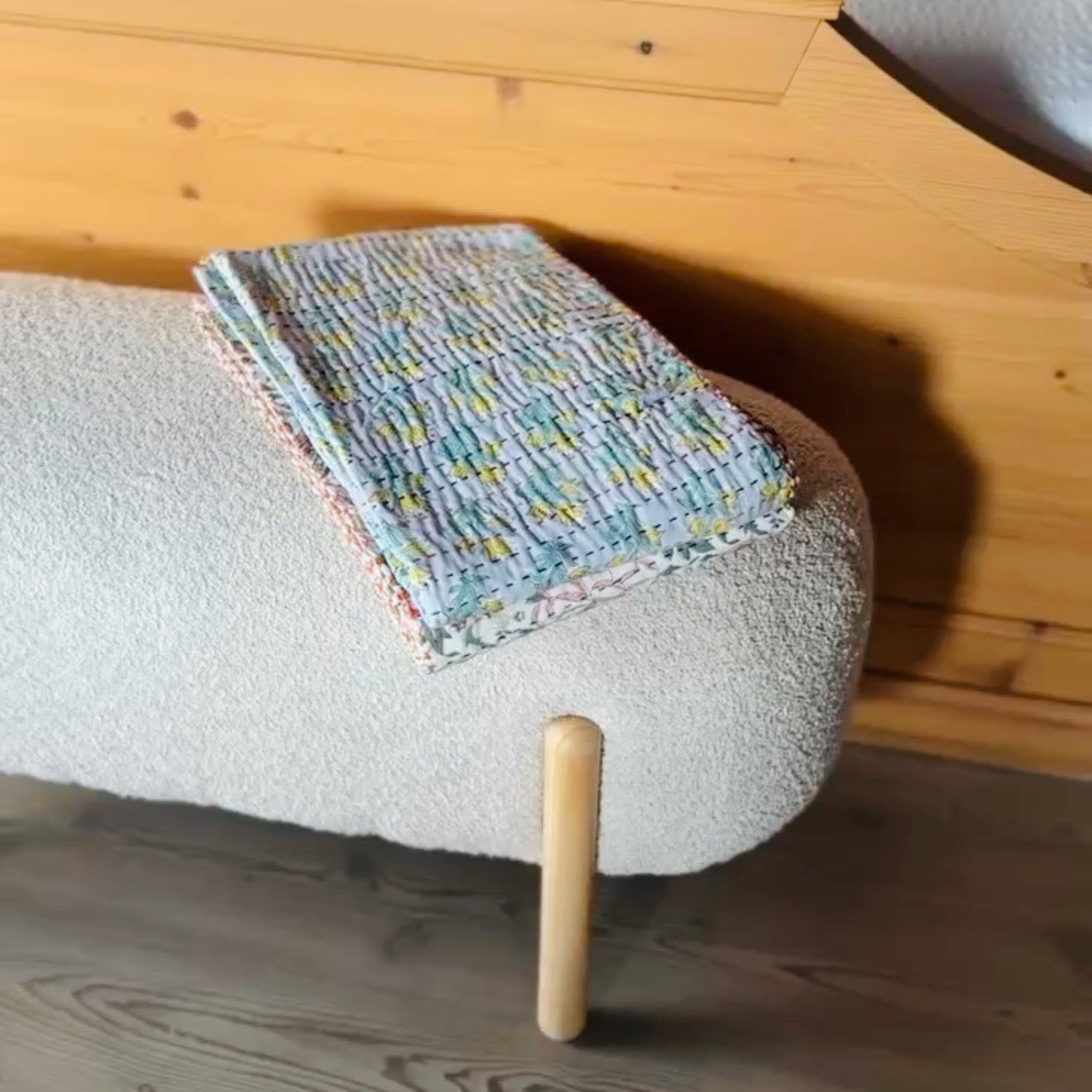 Block Print and Kantha Cotton Baby Blanket – Blue with Yellow Flowers, Handmade Boho Chic