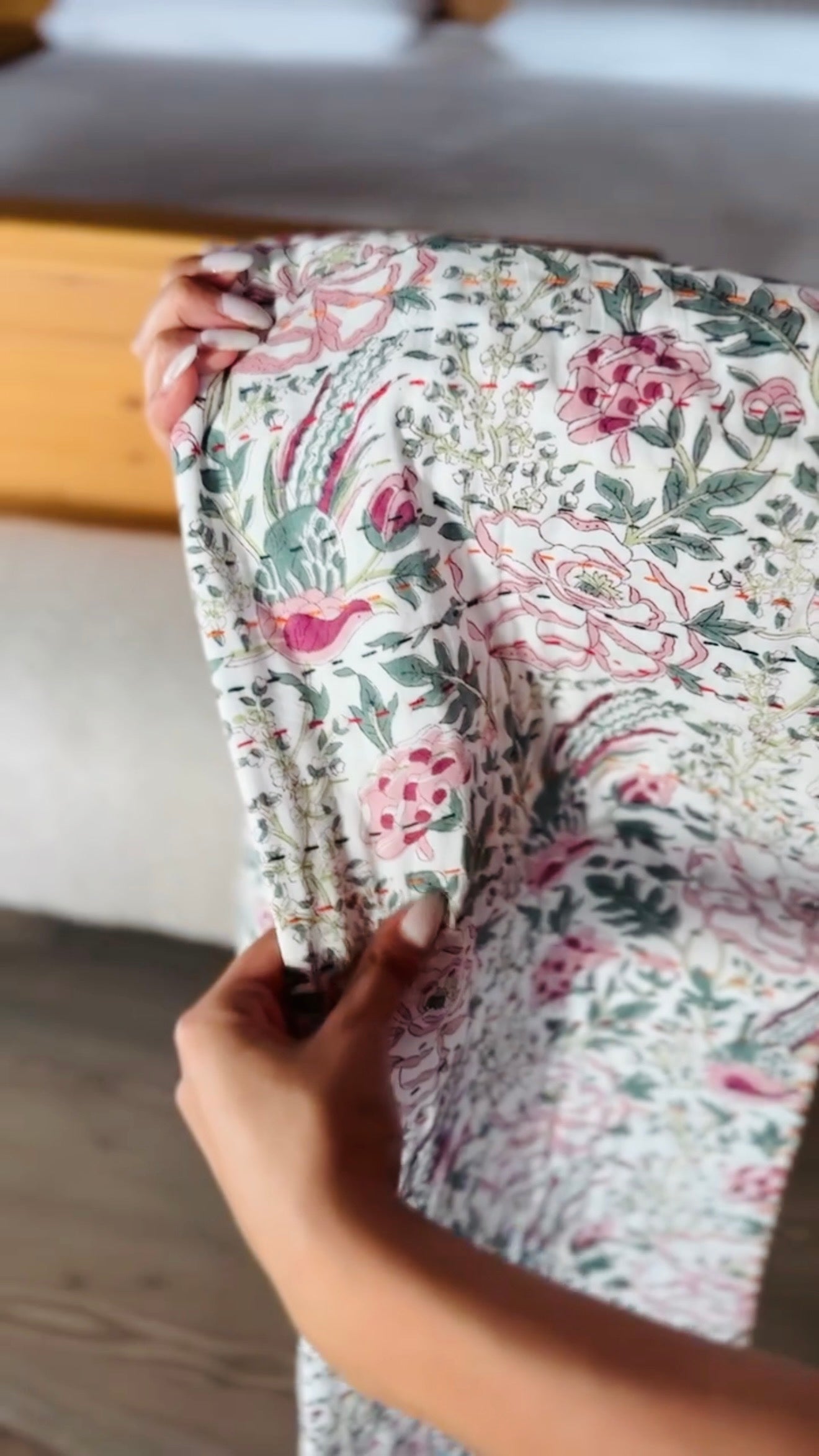 Multicolored Cotton Block Print and Kantha Children's Blanket – Handcrafted Indian Floral Pattern