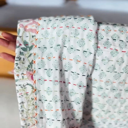 Multicolored Cotton Block Print and Kantha Children's Blanket – Handcrafted Indian Floral Pattern
