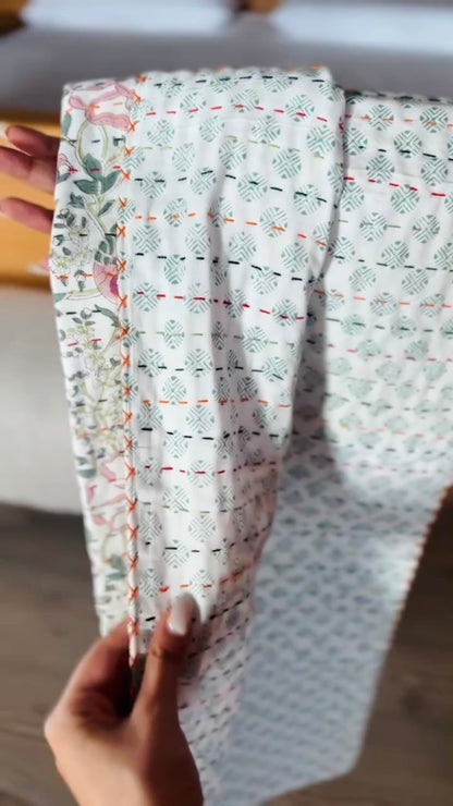 Multicolored Cotton Block Print and Kantha Children's Blanket – Handcrafted Indian Floral Pattern