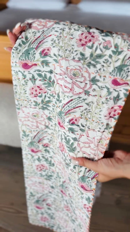 Multicolored Cotton Block Print and Kantha Children's Blanket – Handcrafted Indian Floral Pattern