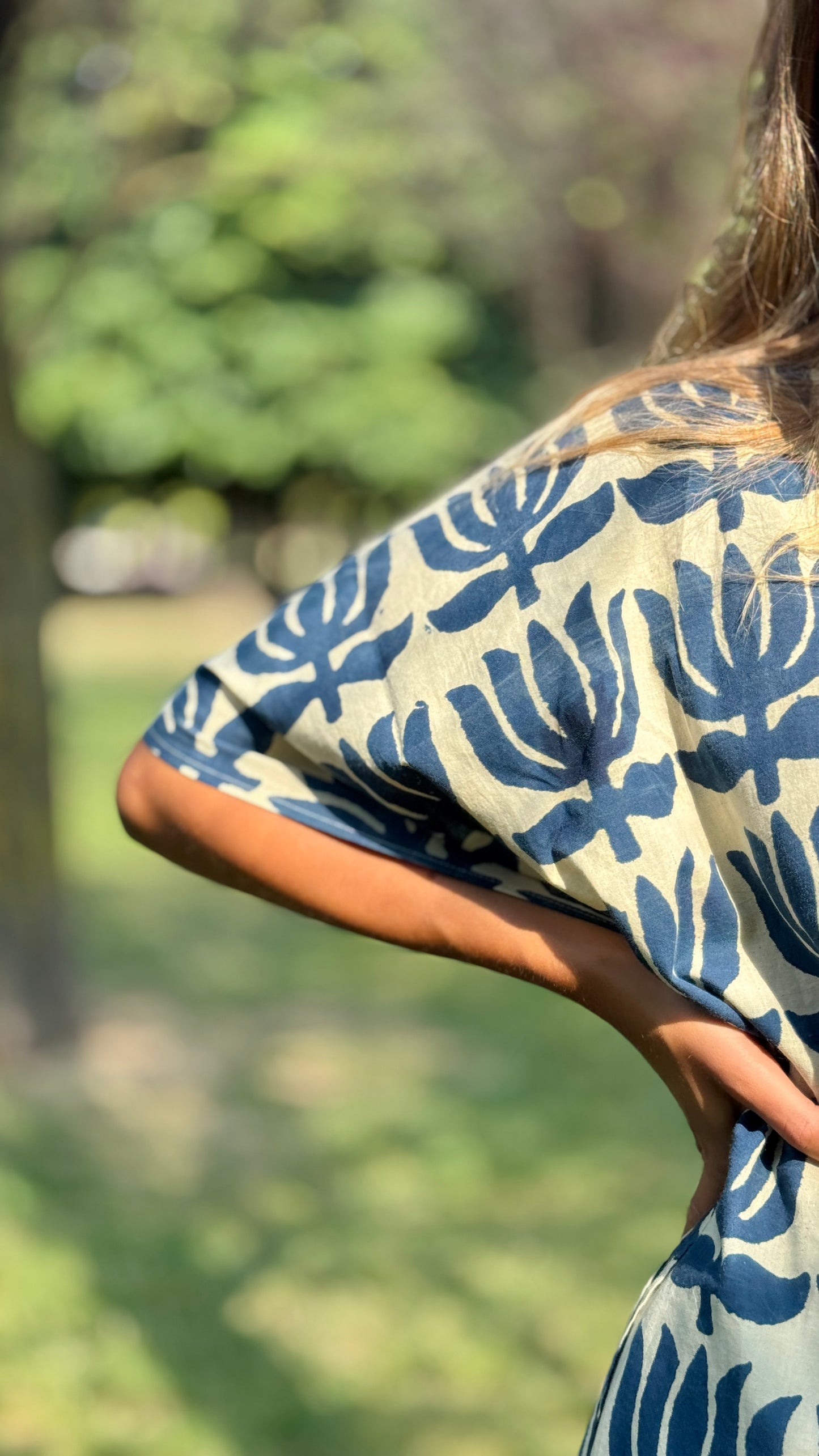 Caftano in Cotone Indiano Blu Indigo e Bianco – Stampa Block Print Artigianale