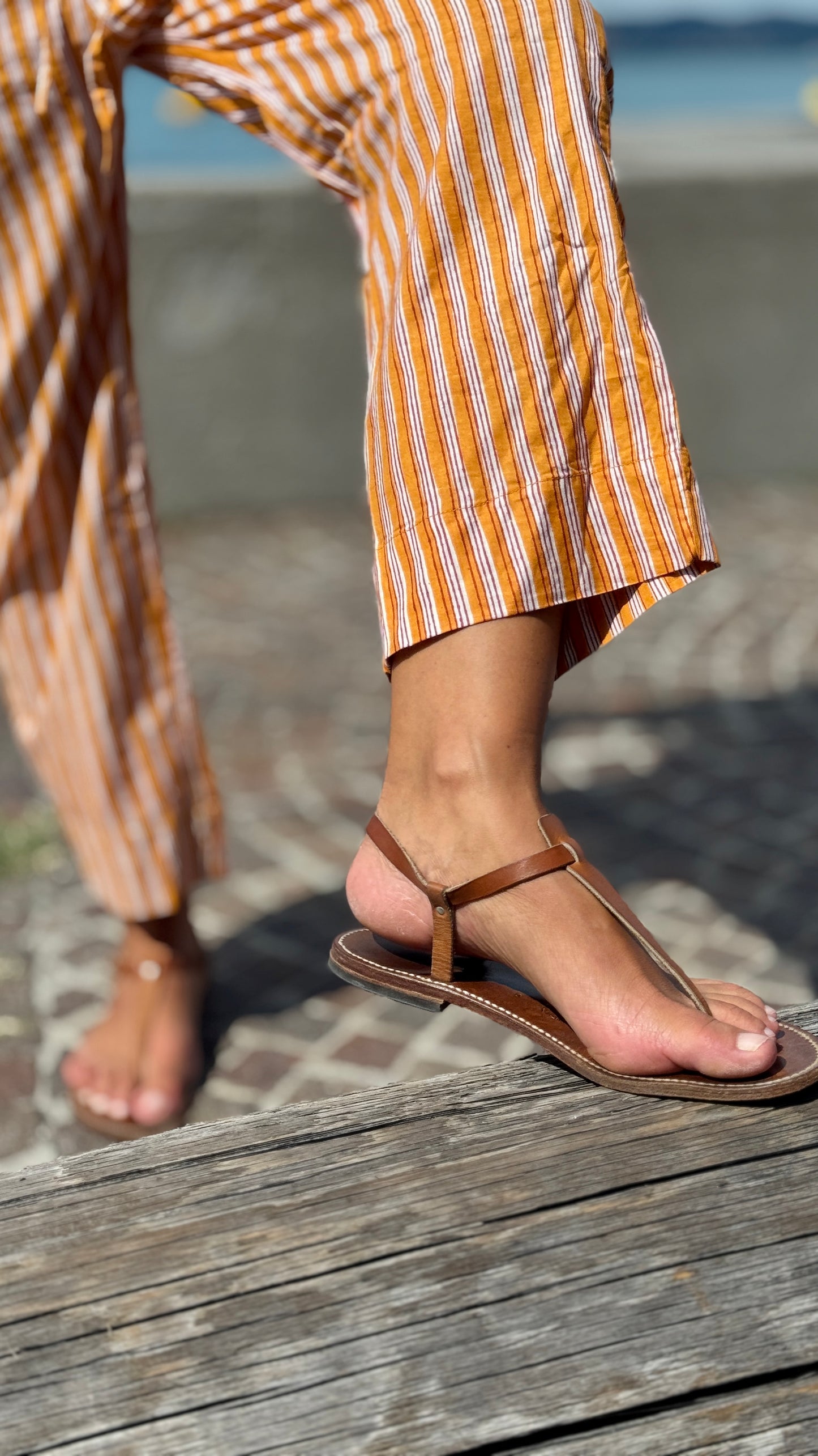 Orange and White Striped Indian Cotton Cigarette Pants – Handcrafted Block Print