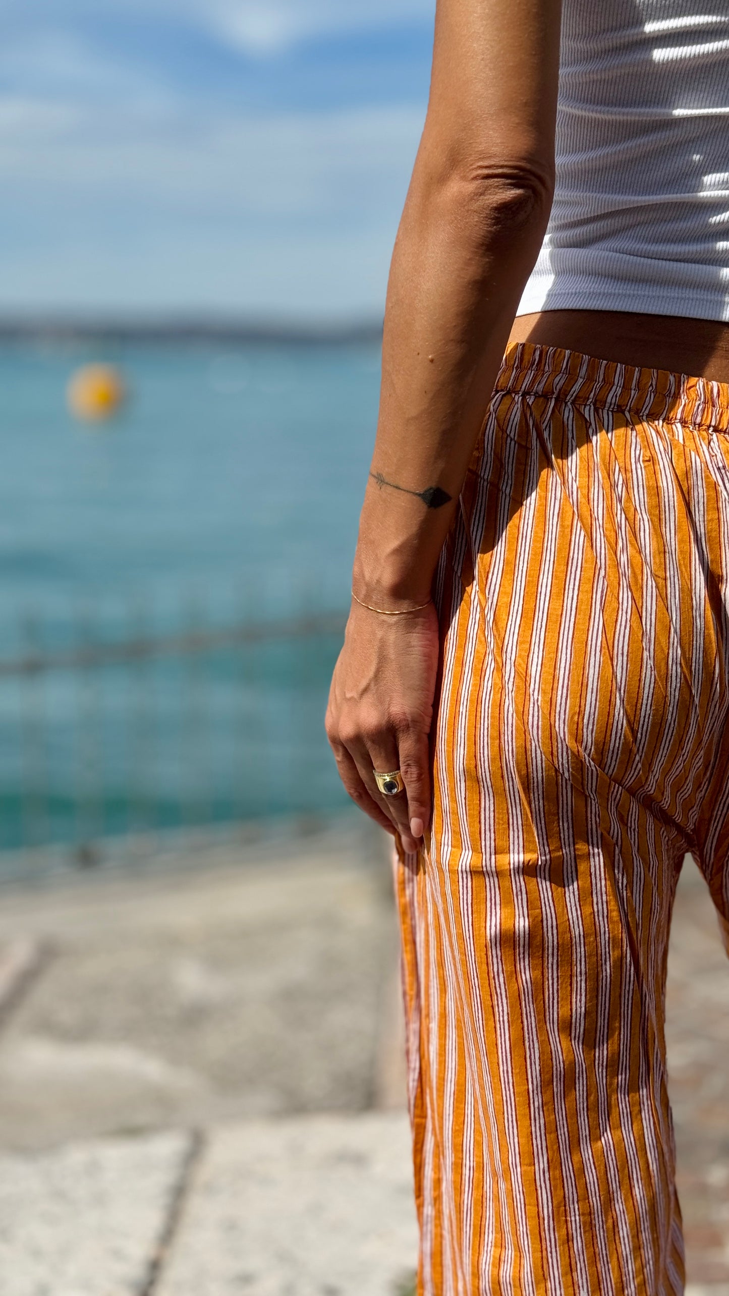 Orange and White Striped Indian Cotton Cigarette Pants – Handcrafted Block Print