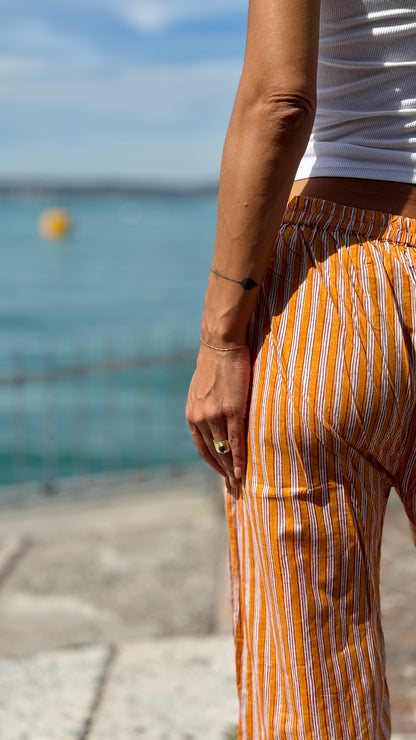 Orange and White Striped Indian Cotton Cigarette Pants – Handcrafted Block Print
