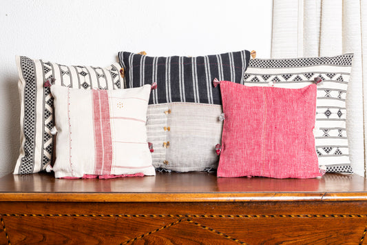 Set of 2 handloom cushion covers, gray and black, 45x45cm