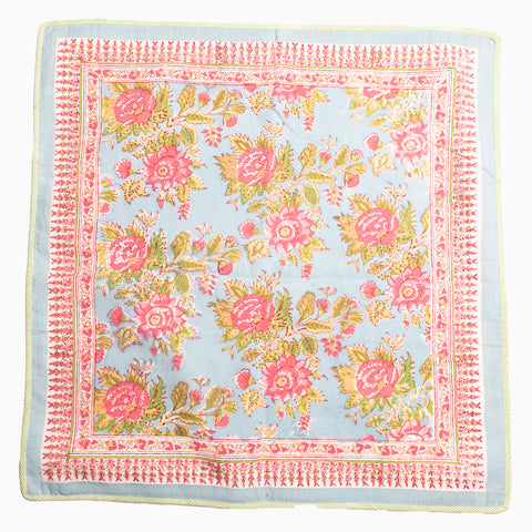 Set of 2 hand-printed cotton cushion covers with floral design 60x60cm