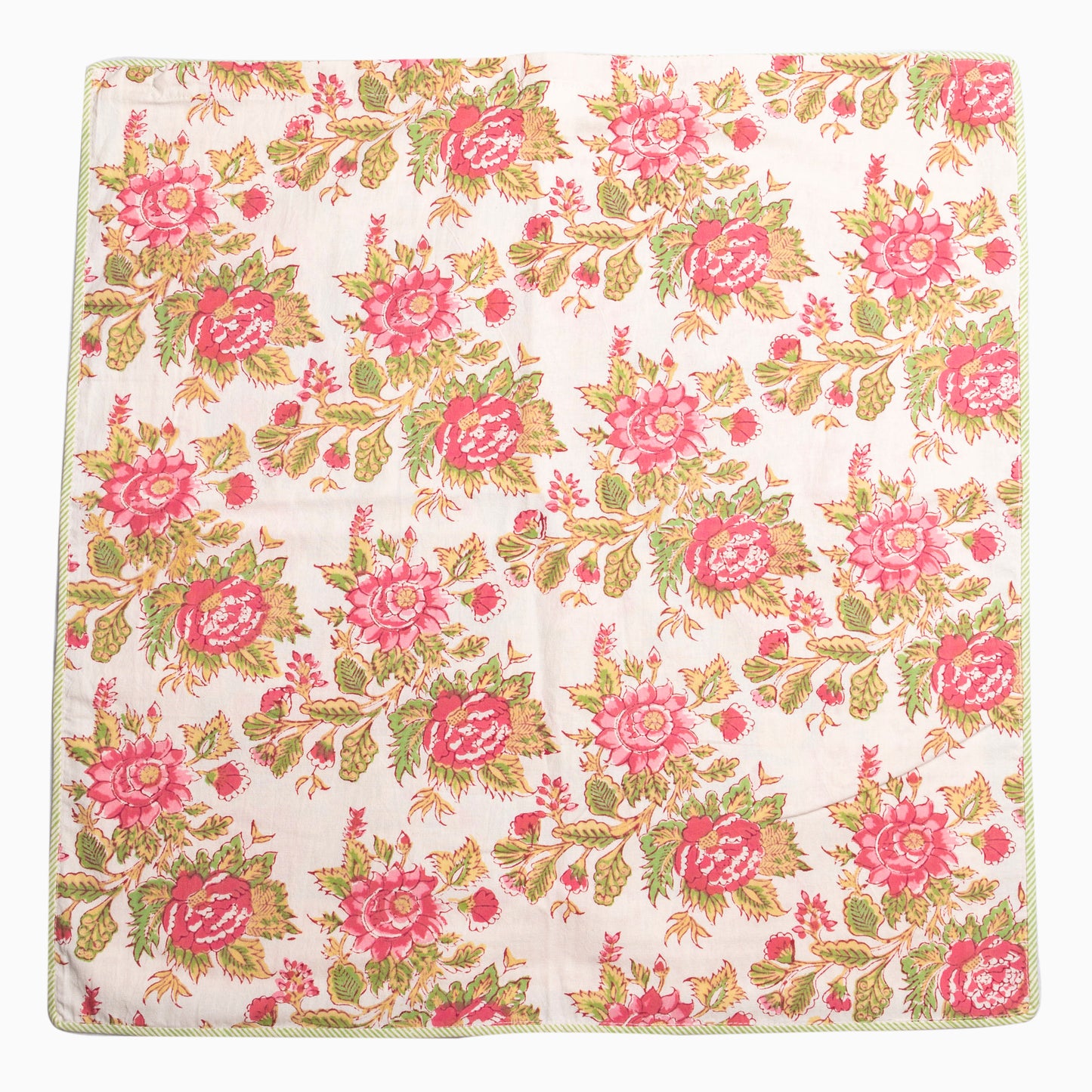 Set of 2 hand-printed cotton cushion covers with floral design 60x60cm