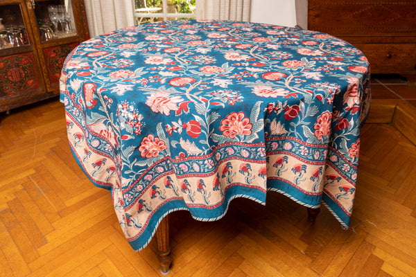 Cotton tablecloth with block print floral design 150x225 cm