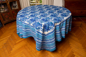 Cotton tablecloth with block print floral design 270x440 cm