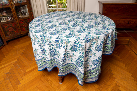 Cotton tablecloth with block print floral design 220x280 cm