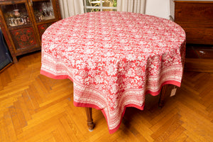 Cotton tablecloth with block print floral design 175X175 cm
