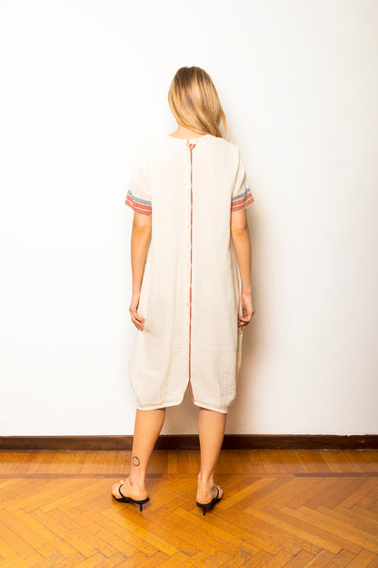 Women's sleeveless long dress in hand-spun cotton created on a manual loom - KALU029