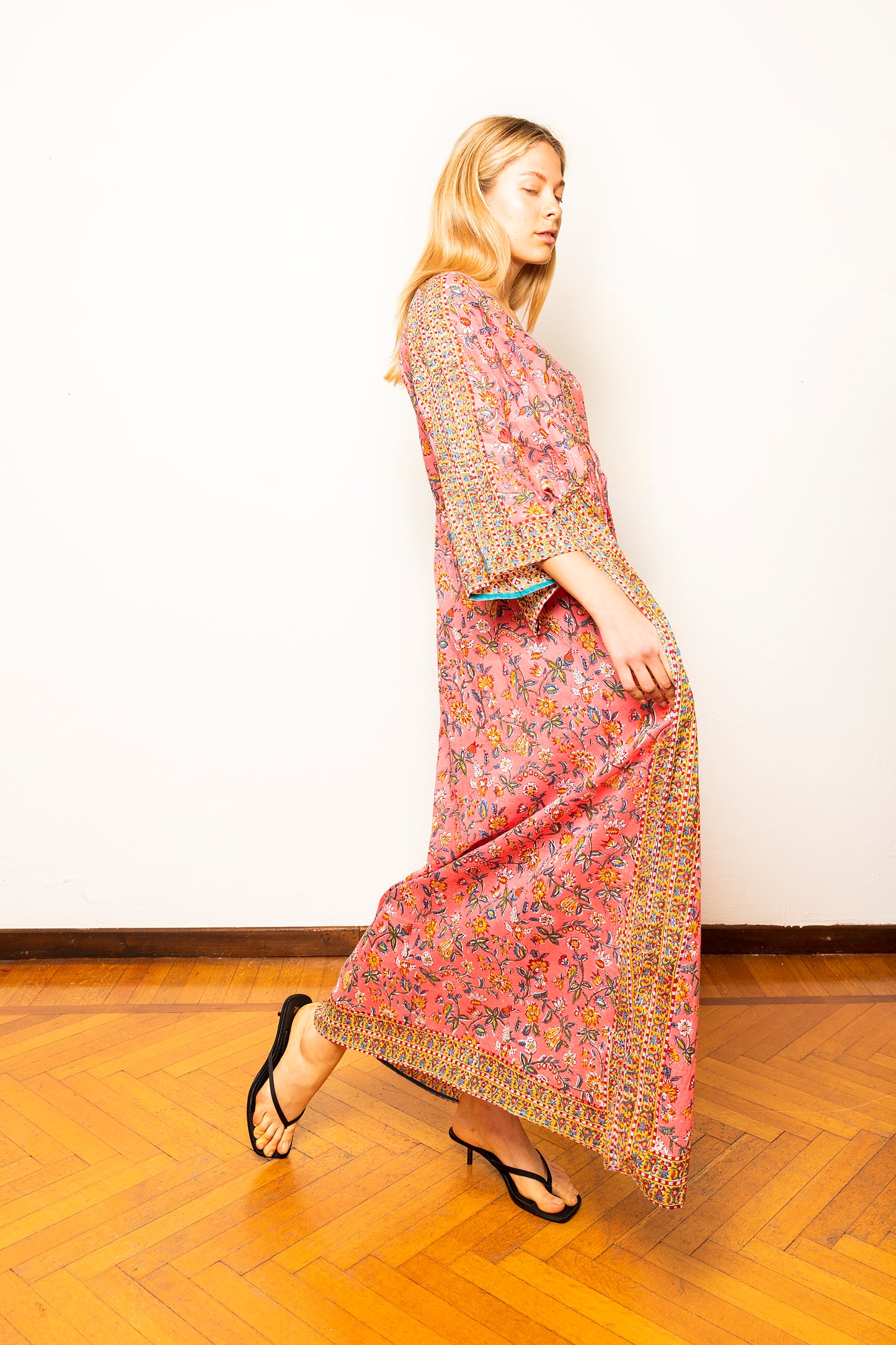 Hand Printed Indian Cotton Caftan - 23MA011