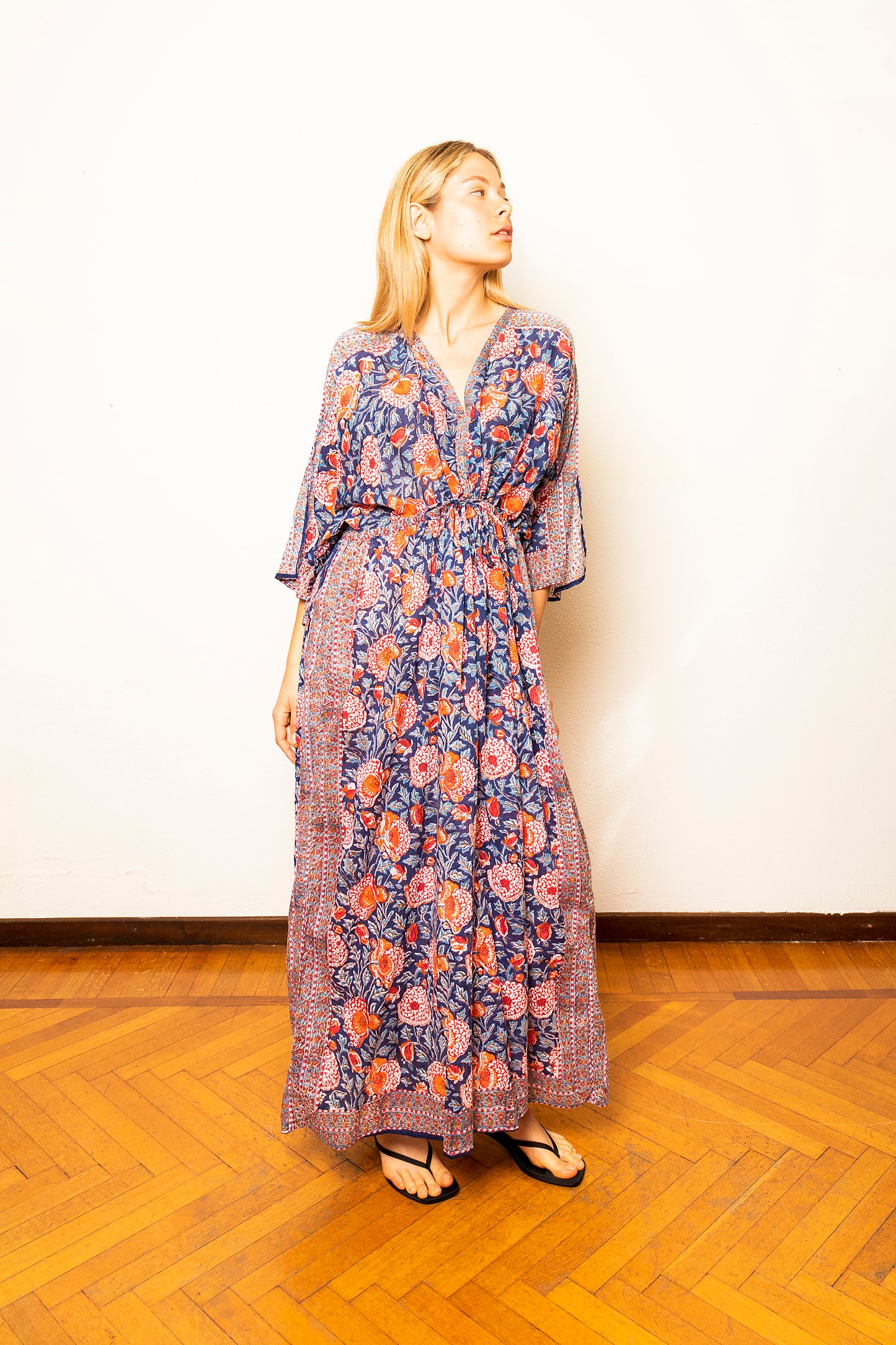 Lightweight Cotton Caftan with Floral Print