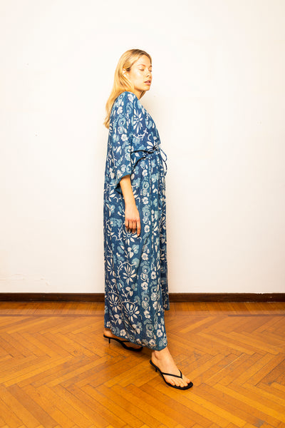 Indigo Blue Cotton Women's Caftan Dress - 23MA023