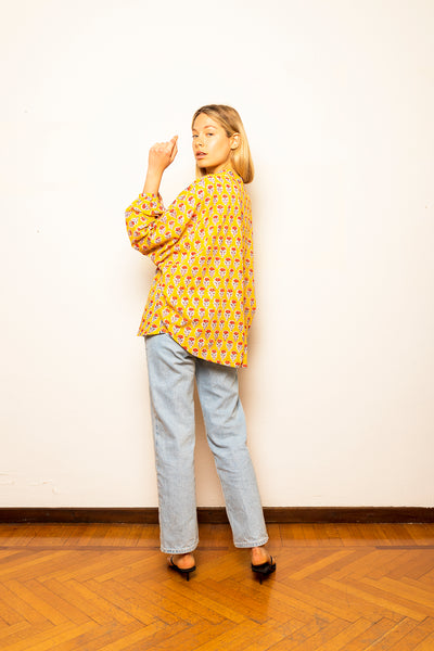 Hand printed Indian cotton women's shirt - 23MA026