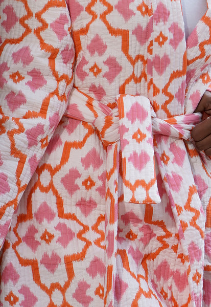 Giacca kimono di cotone da donna trapuntata con disegno geometrico