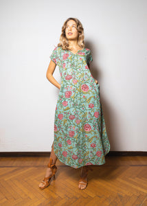 Long cotton dress with floral pattern - KARISHMA016